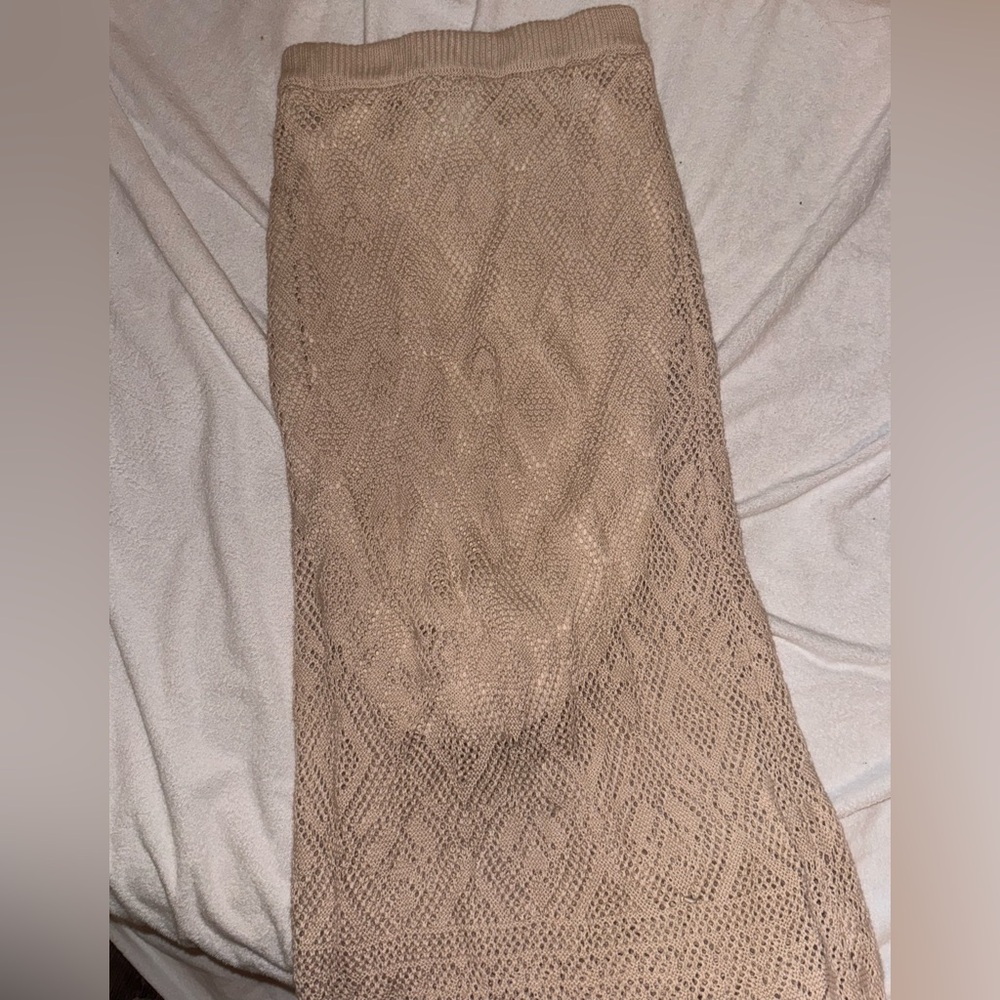 Elegant Tan Lace Maxi Skirt